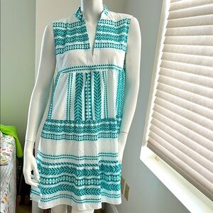 Teal and White Sleeveless Dress New Size M
